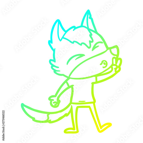 cold gradient line drawing cartoon wolf whistling