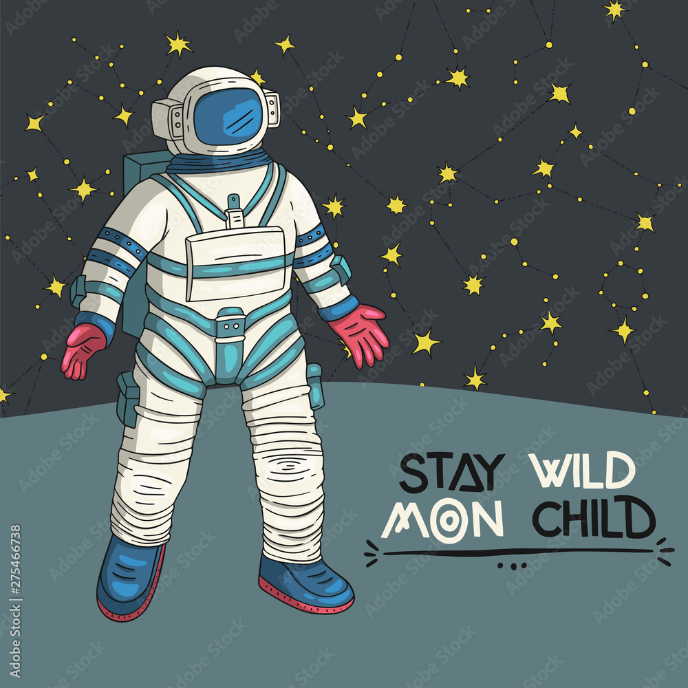 Astronaut, vector illustration. Cosmonaut card for print and web ...