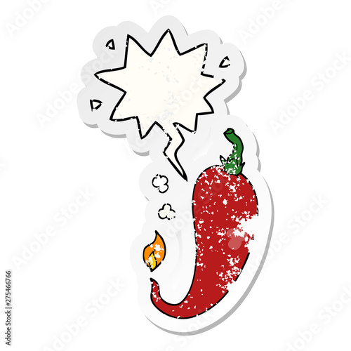 cartoon chili pepper and speech bubble distressed sticker