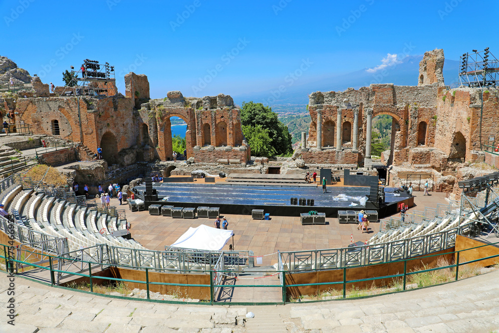 Ruins of the Ancient Greek Theater in Taormina, Sicily