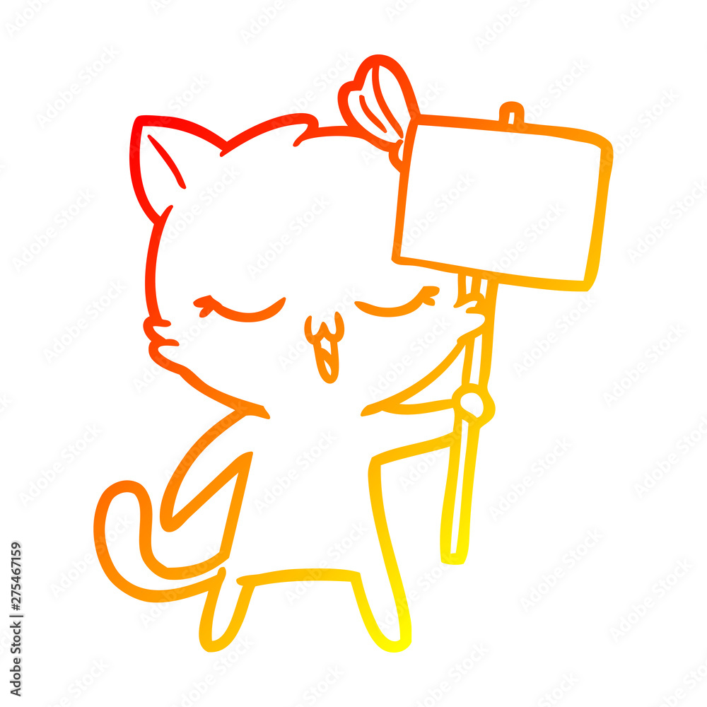 warm gradient line drawing cartoon cat with bow on head warm gradient line drawing cartoon cat with bow on head