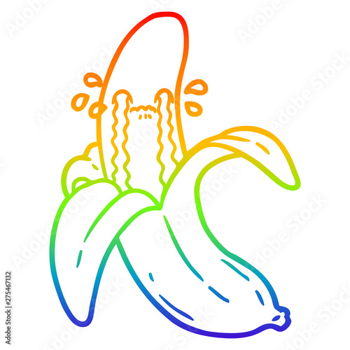 rainbow gradient line drawing cartoon crying banana