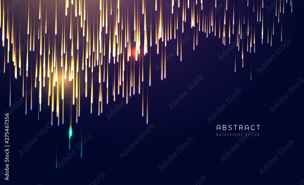 Abstract shiny colorful light falling on dark blue black background. Graphic wave banner design for big data, technology concept. Vector illustration