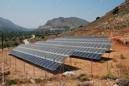 Bilde på lerret A bank of solar energy panels on the Greek island of Tilos on June 19, 2019