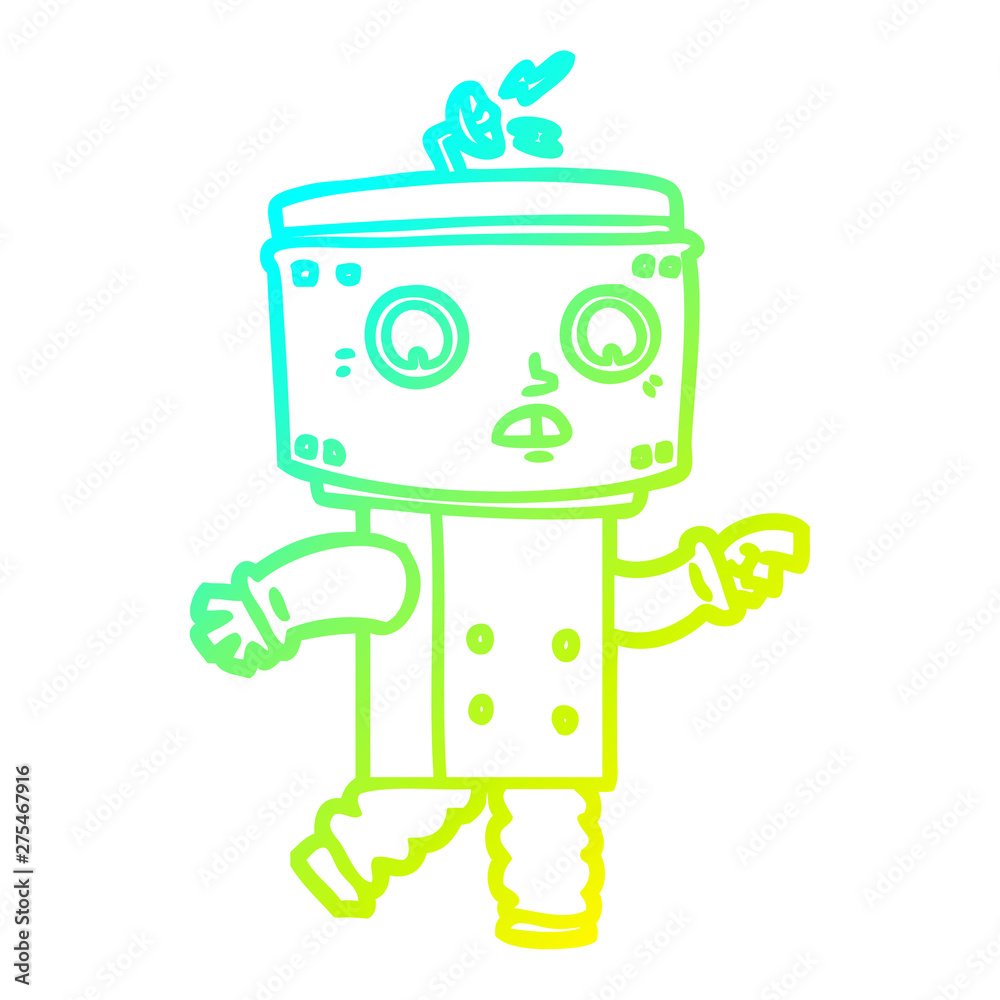 cold gradient line drawing cartoon robot pointing