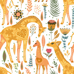 Keuken achterwand Afrikaanse dieren patronen Vrolijke cartoon giraf voor kinderen  © trihubova