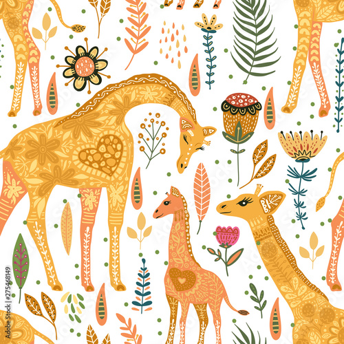 Cartoon giraffe vector illustration.