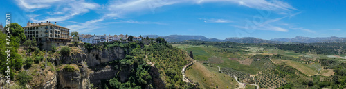 Panoramic view from terrace of city Ronda to surrounding landscape, Andalusia, Spain