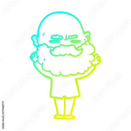 cold gradient line drawing cartoon man with beard frowning