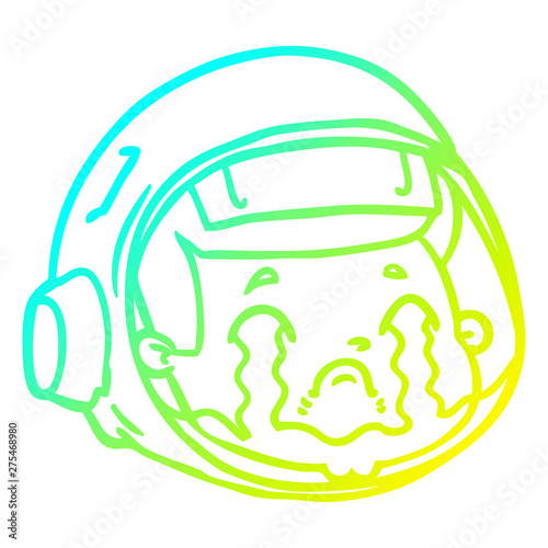 cold gradient line drawing cartoon astronaut face crying