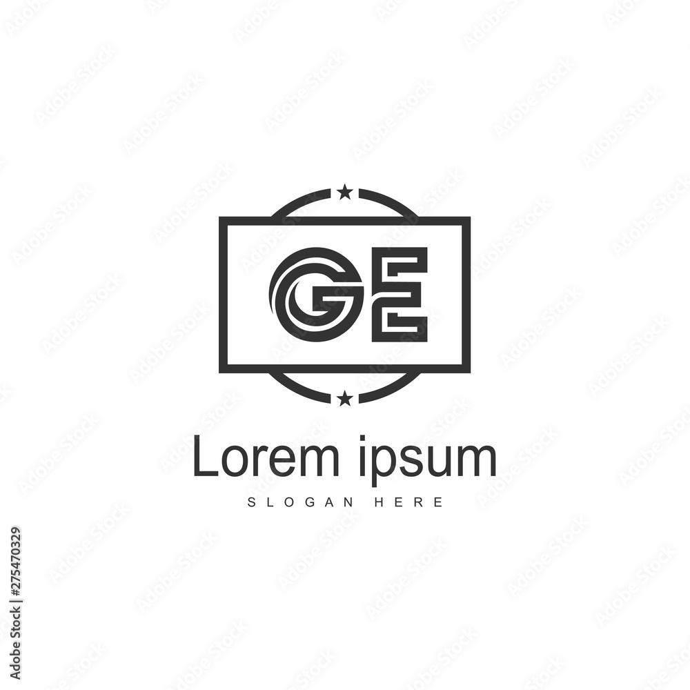 Initial GE logo template with modern frame. Minimalist GE letter logo vector illustration