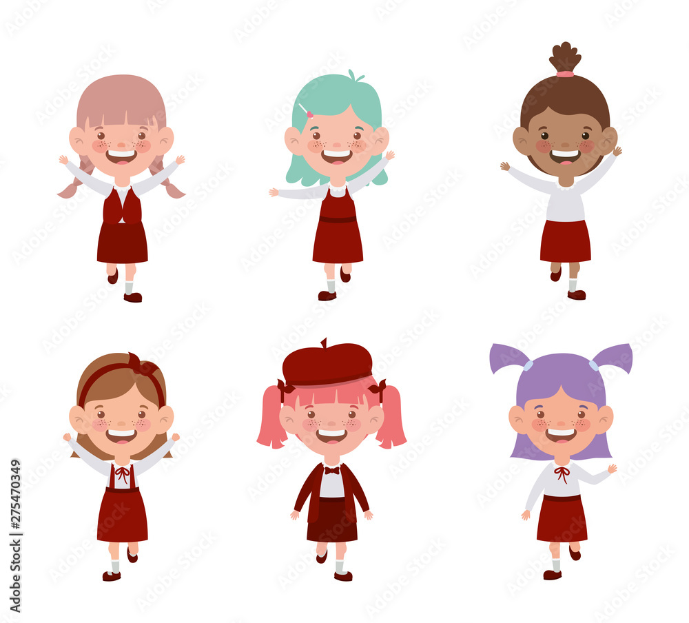 group of student girls characters