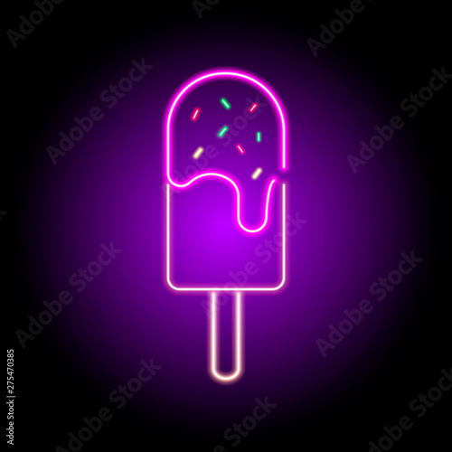 neon popsicle ice cream icon with multicolored dressing on top