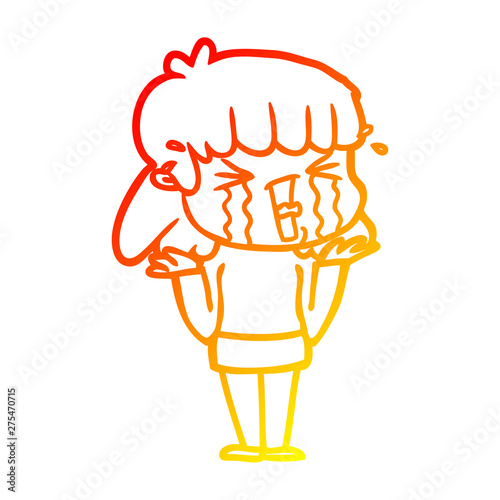 warm gradient line drawing cartoon woman in tears