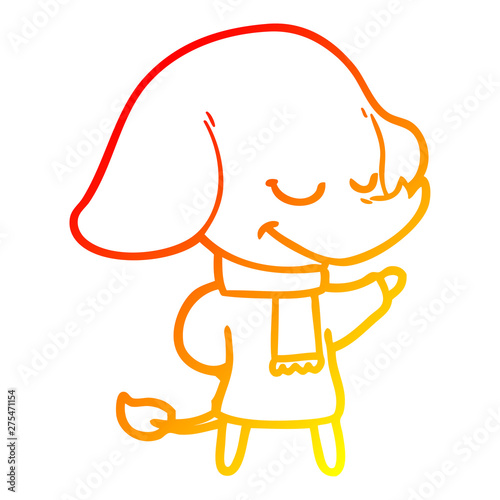 warm gradient line drawing cartoon smiling elephant wearing scarf