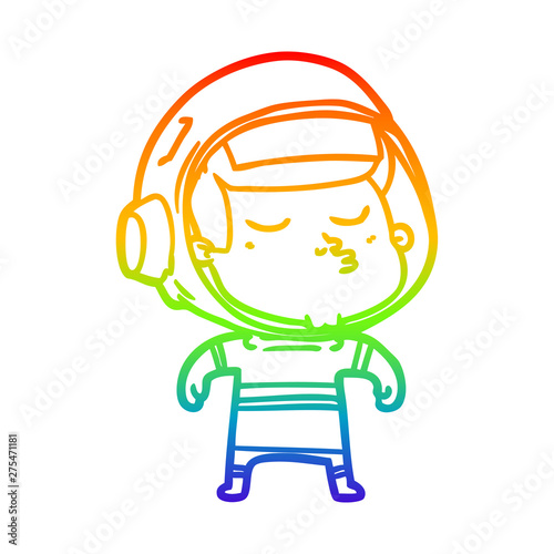rainbow gradient line drawing cartoon confident astronaut