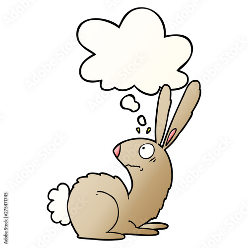 cartoon startled bunny rabbit and thought bubble in smooth gradient style