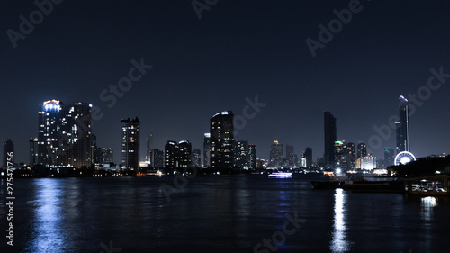 Building at night river Bangkok  Thailand. Cityscape concept.