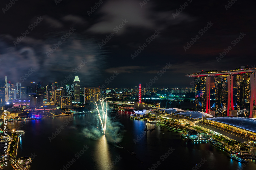 Singapore national day fireworks celebration at Marina Bay cityscape