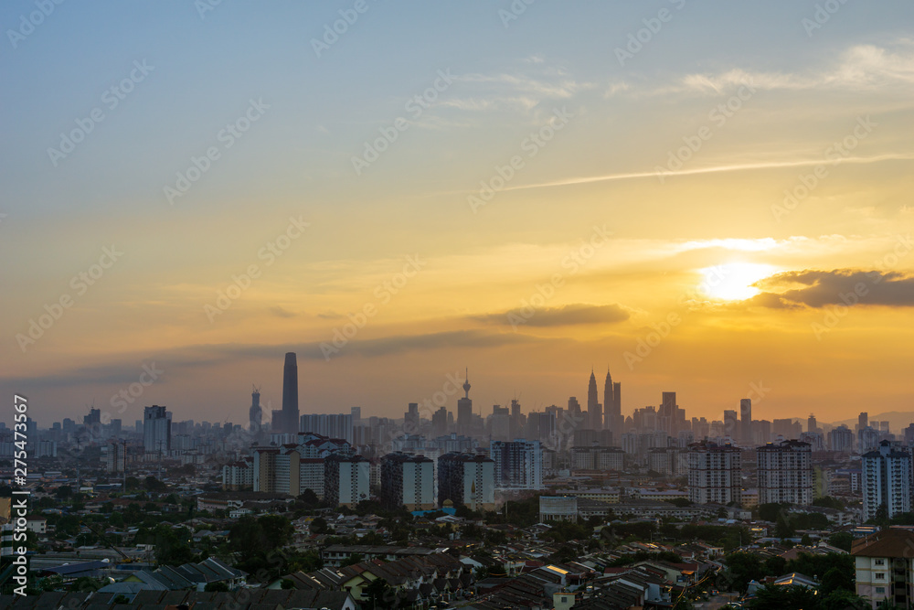 Sunset view over downtown Kuala Lumpur (KL). KL is the capital of Malaysia.
