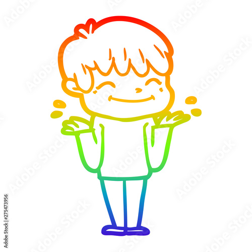 rainbow gradient line drawing cartoon happy boy