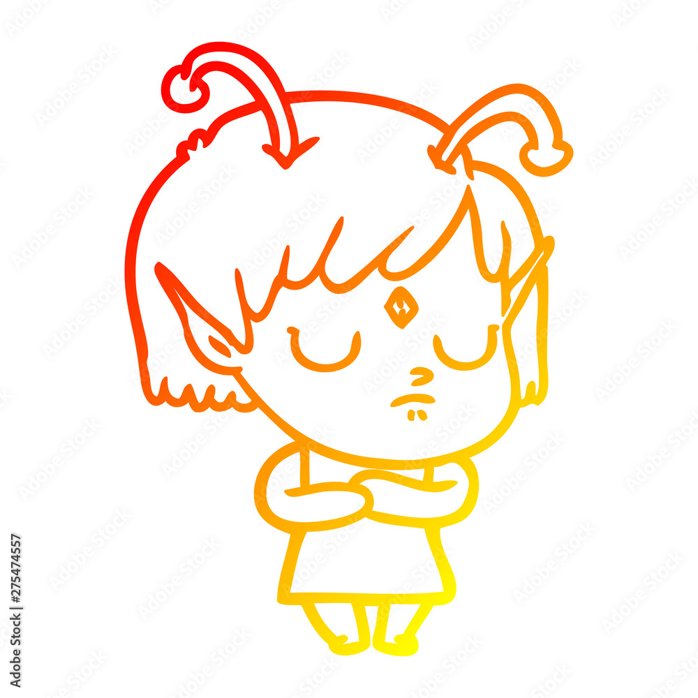 warm gradient line drawing cartoon alien girl warm gradient line drawing cartoon alien girl