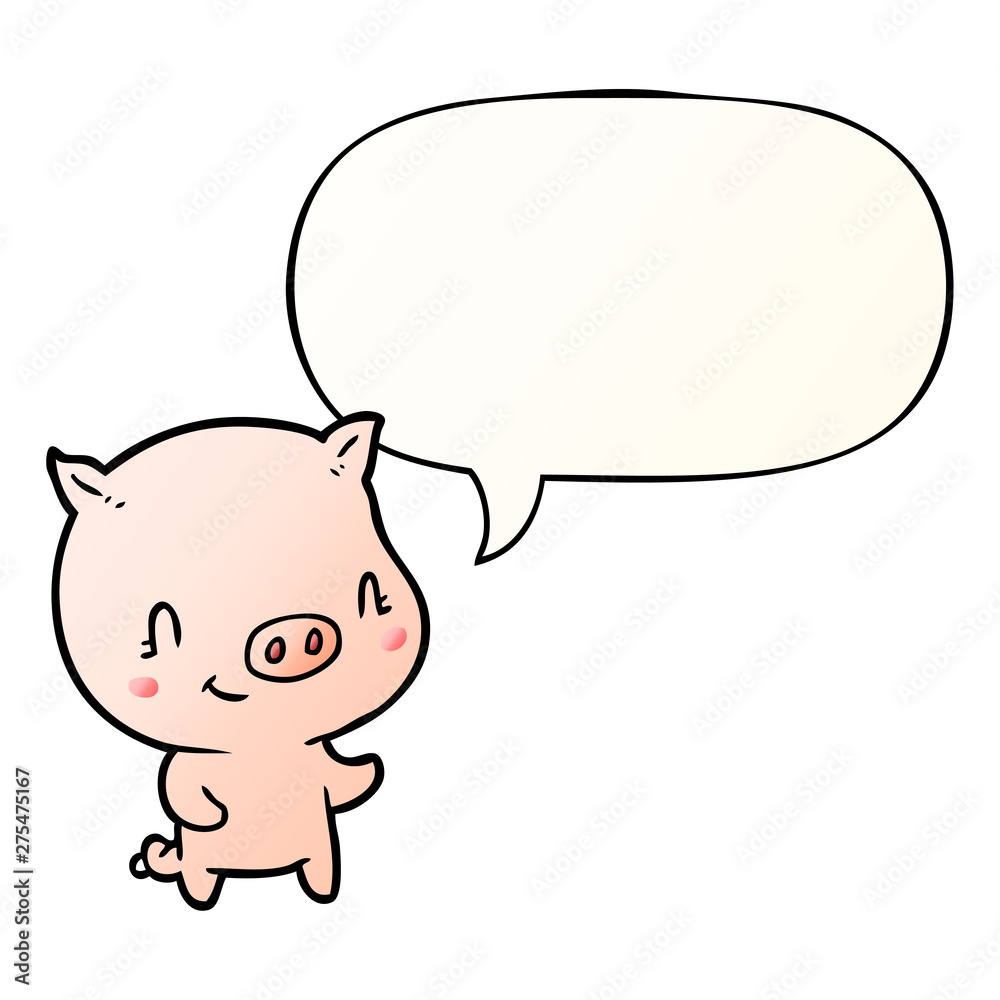 cute cartoon pig and speech bubble in smooth gradient style cute cartoon pig and speech bubble in smooth gradient style