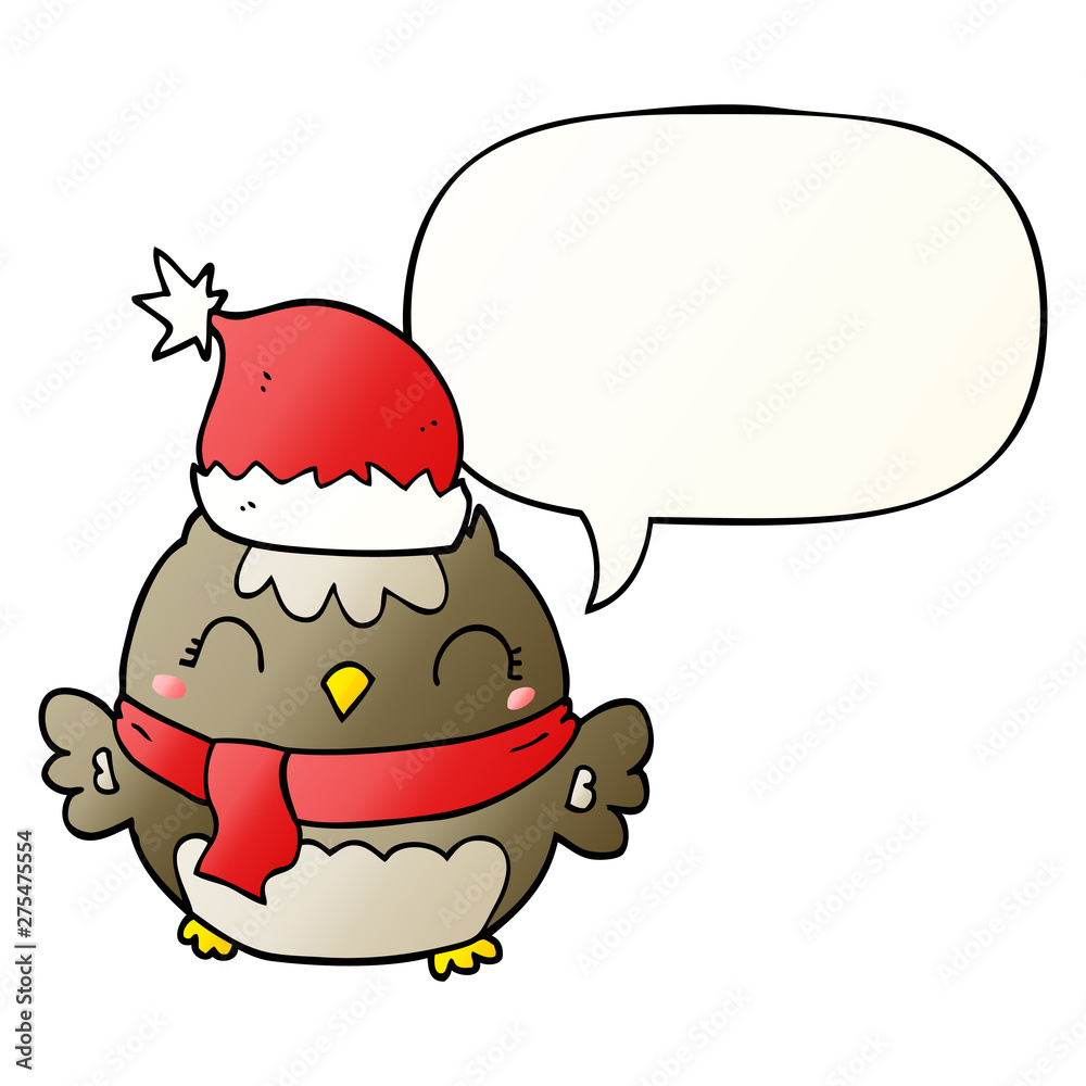 cute christmas owl and speech bubble in smooth gradient style cute christmas owl and speech bubble in smooth gradient style