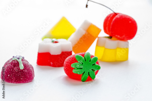 colorful sweet jelly fruits, coated with sugar