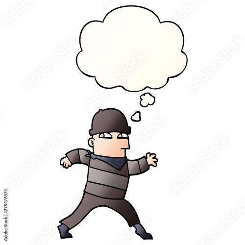cartoon thief and thought bubble in smooth gradient style