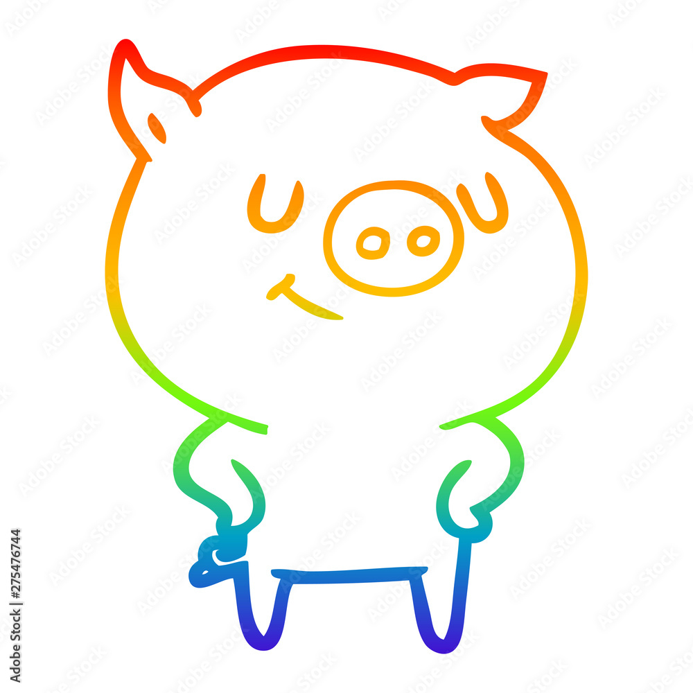 Obraz premium rainbow gradient line drawing happy cartoon pig