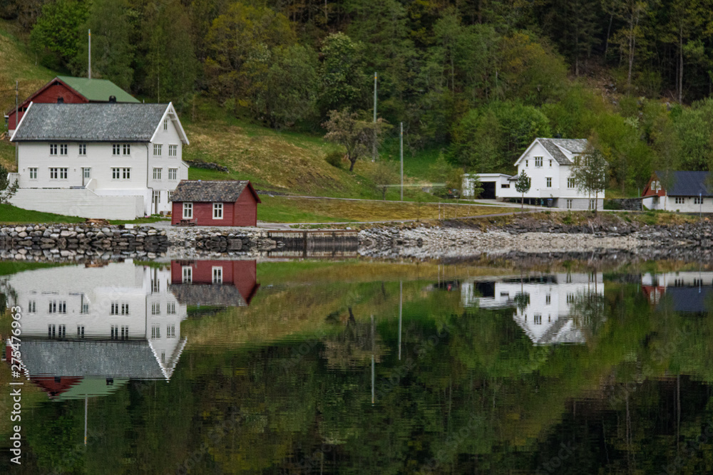 Fototapeta premium Modalen houses on the fjord, Norway