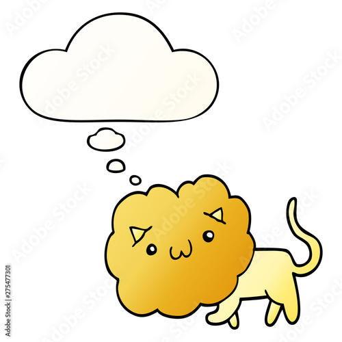 cute cartoon lion and thought bubble in smooth gradient style