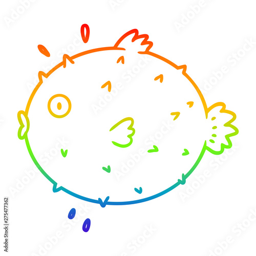 rainbow gradient line drawing cartoon puffer fish