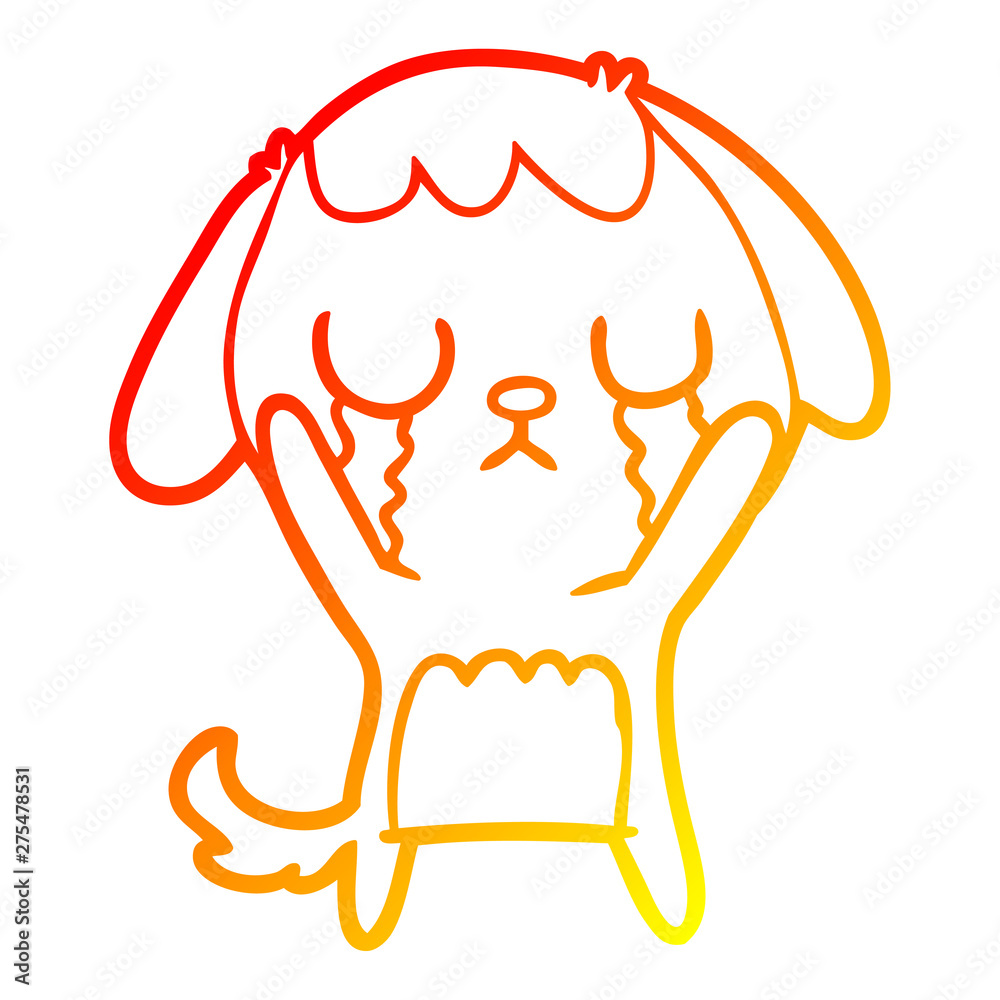 Fototapeta premium warm gradient line drawing cute cartoon dog crying