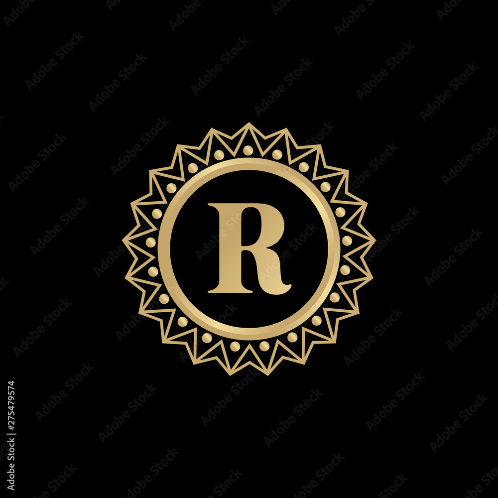 Naklejka premium Luxury R letter logo design vector template