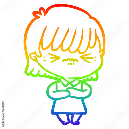 rainbow gradient line drawing annoyed cartoon girl