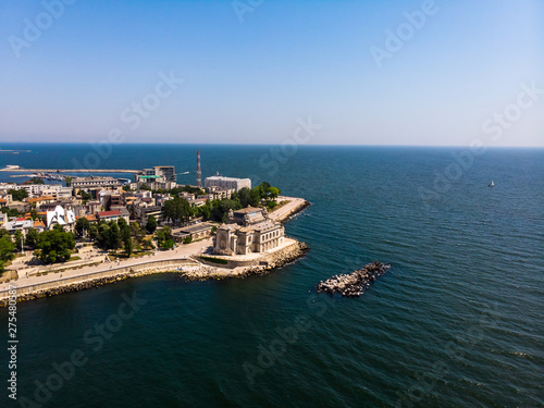 Aerial view of old Casino building in Constanta by the black sea. This building is a most reprezentativ symbol of town.