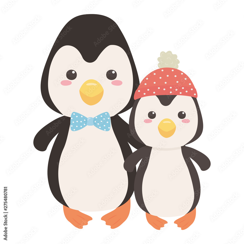 Fototapeta premium Couple of penguins cartoons design
