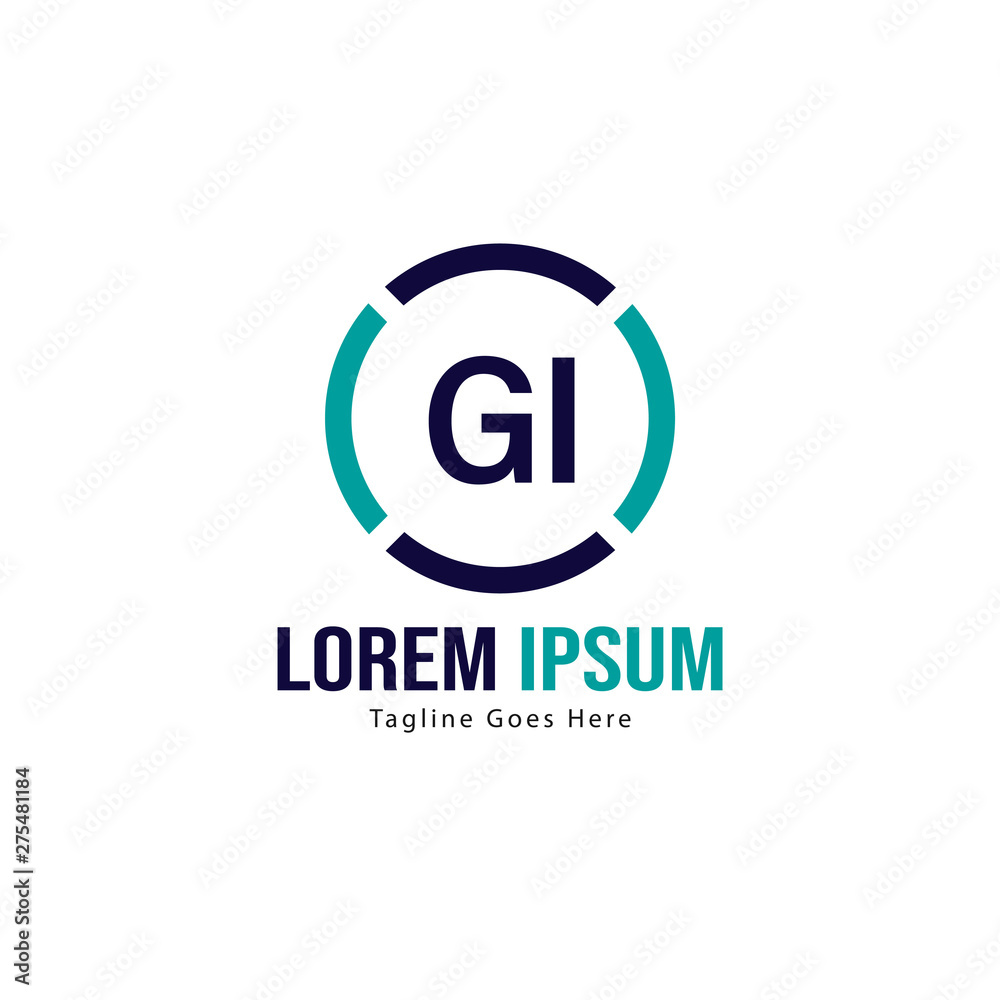 Initial GI logo template with modern frame. Minimalist GI letter logo vector illustration