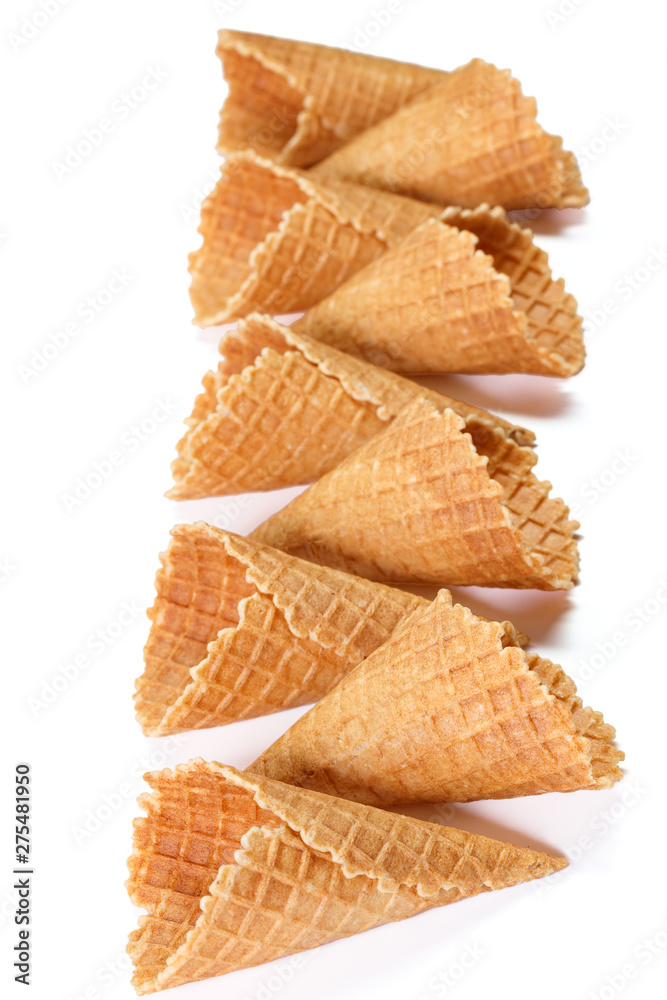 Empty wafer cone cups for ice cream isolated on white background Empty wafer cone cups for ice cream isolated on white background