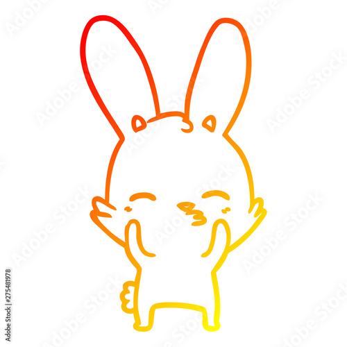 warm gradient line drawing curious waving bunny cartoon