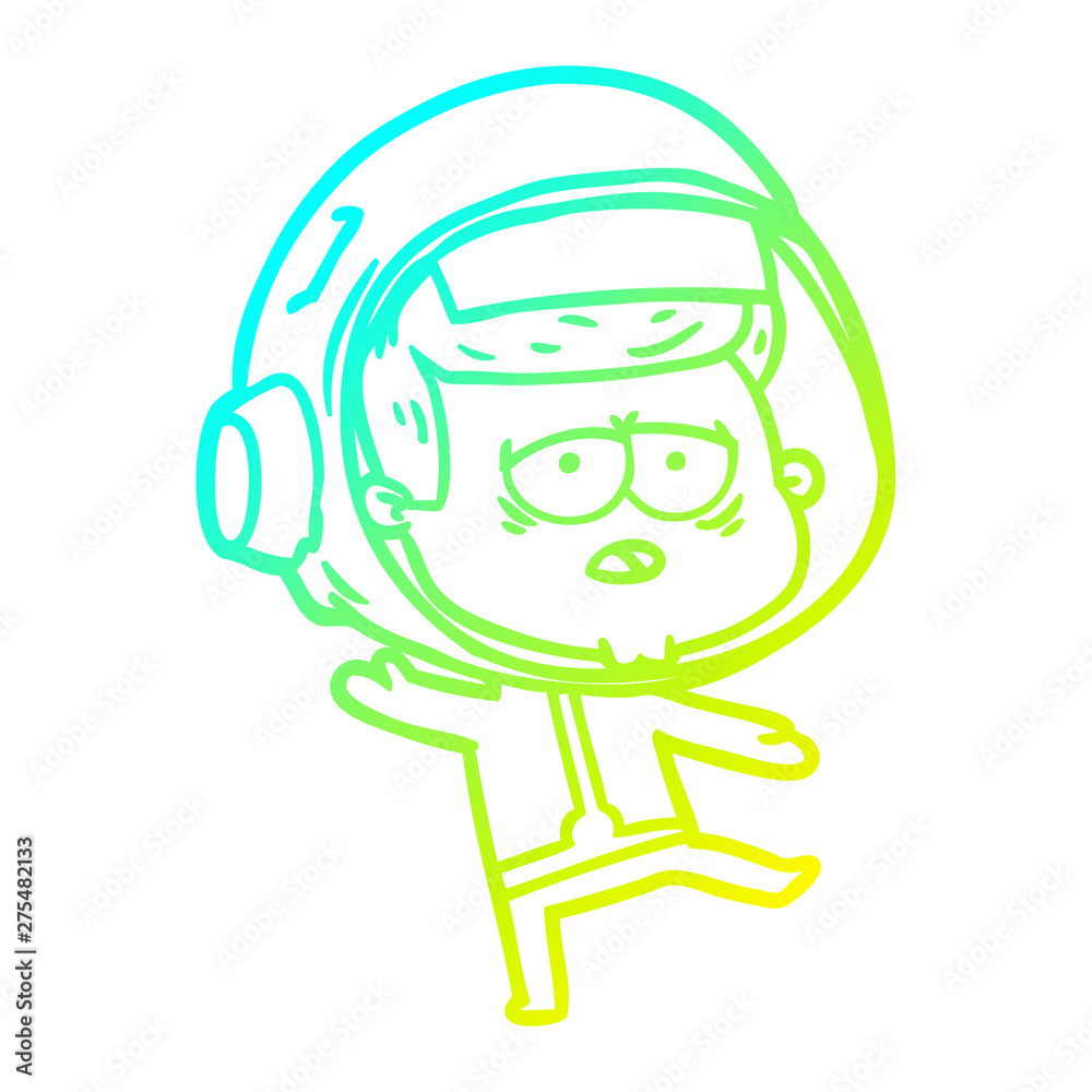 cold gradient line drawing cartoon tired astronaut