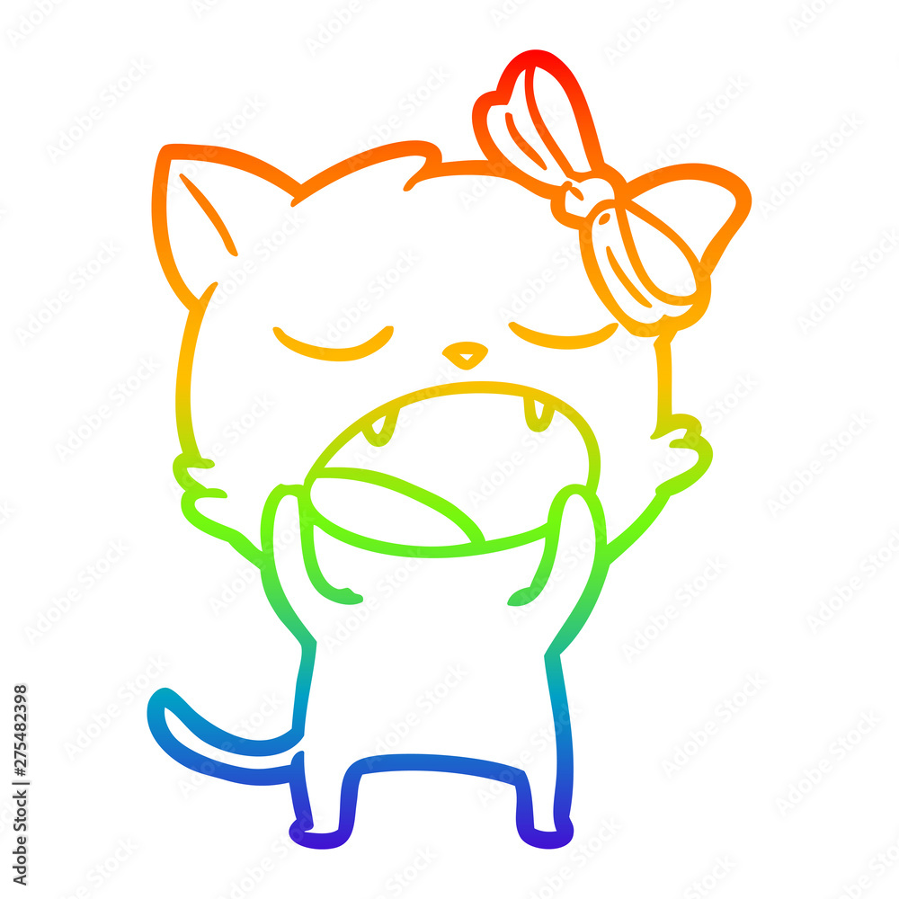 Obraz premium rainbow gradient line drawing cartoon yawning cat