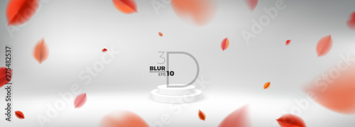 Autumn fall abstract studio background with red leaves and product display podium vector design elements