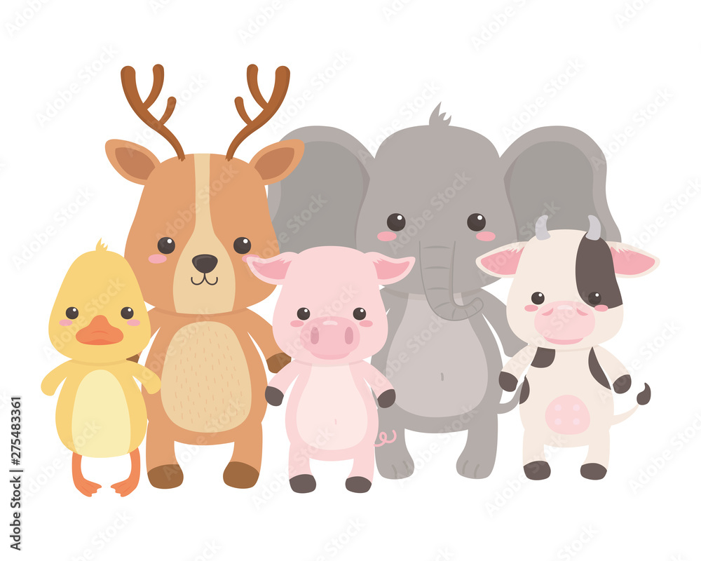 Reindeer elephant duck pig and cow design