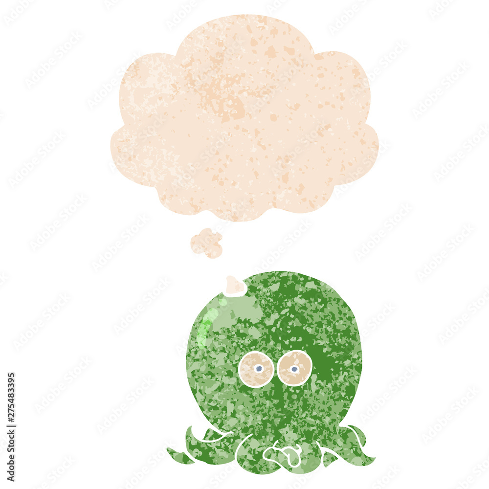 cartoon octopus and thought bubble in retro textured style cartoon octopus and thought bubble in retro textured style