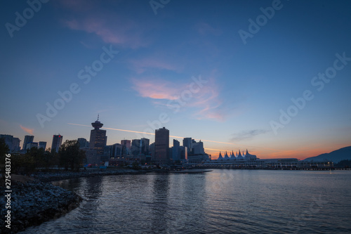 Sunset over skyline of Downtown Vancouver.