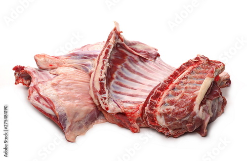 Fresh raw young lamb meat isolated on white background photo