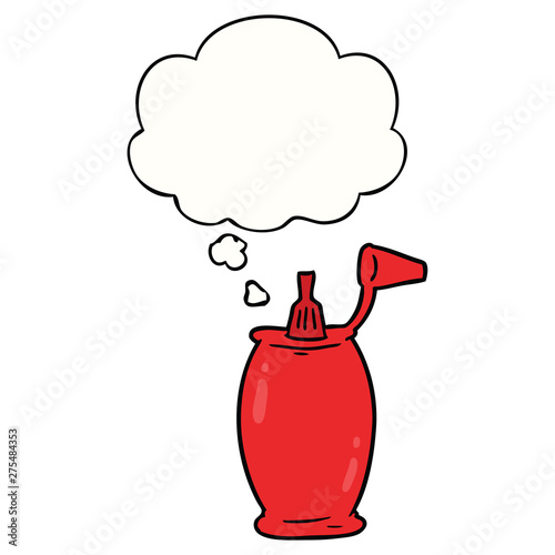 cartoon ketchup bottle and thought bubble